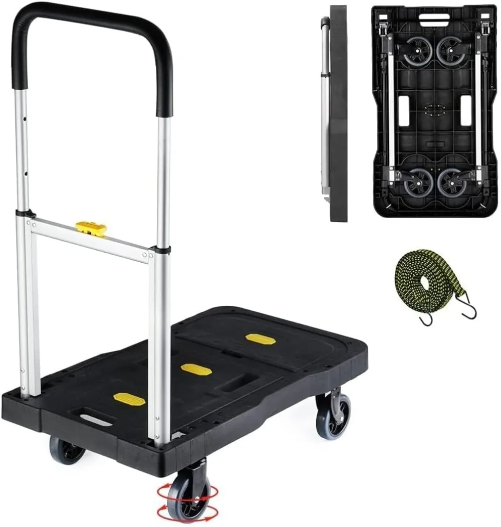 Folding Hand Truck Portable Utility Dolly Platform Cart with Adjustable Handle for Auto Luggage Personal Travel Moving Shopping