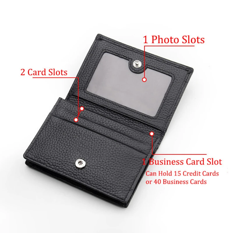 NEW 2024 Genuine Leather Wallet Ultra-thin Fold Unisex Purse Credit Card ID VIP Bank Slim Bag Simple Business Card Holders