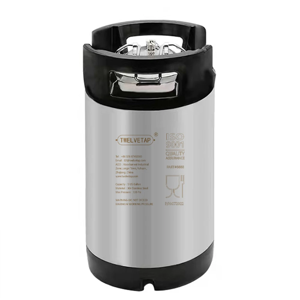 Stainless Steel Beer Keg with Rubber Handle, Leak Proof Top Lid, Barrel Barrel, Homebrew Growler, 9.5L, Ball Lock Type, 2.5 Gal