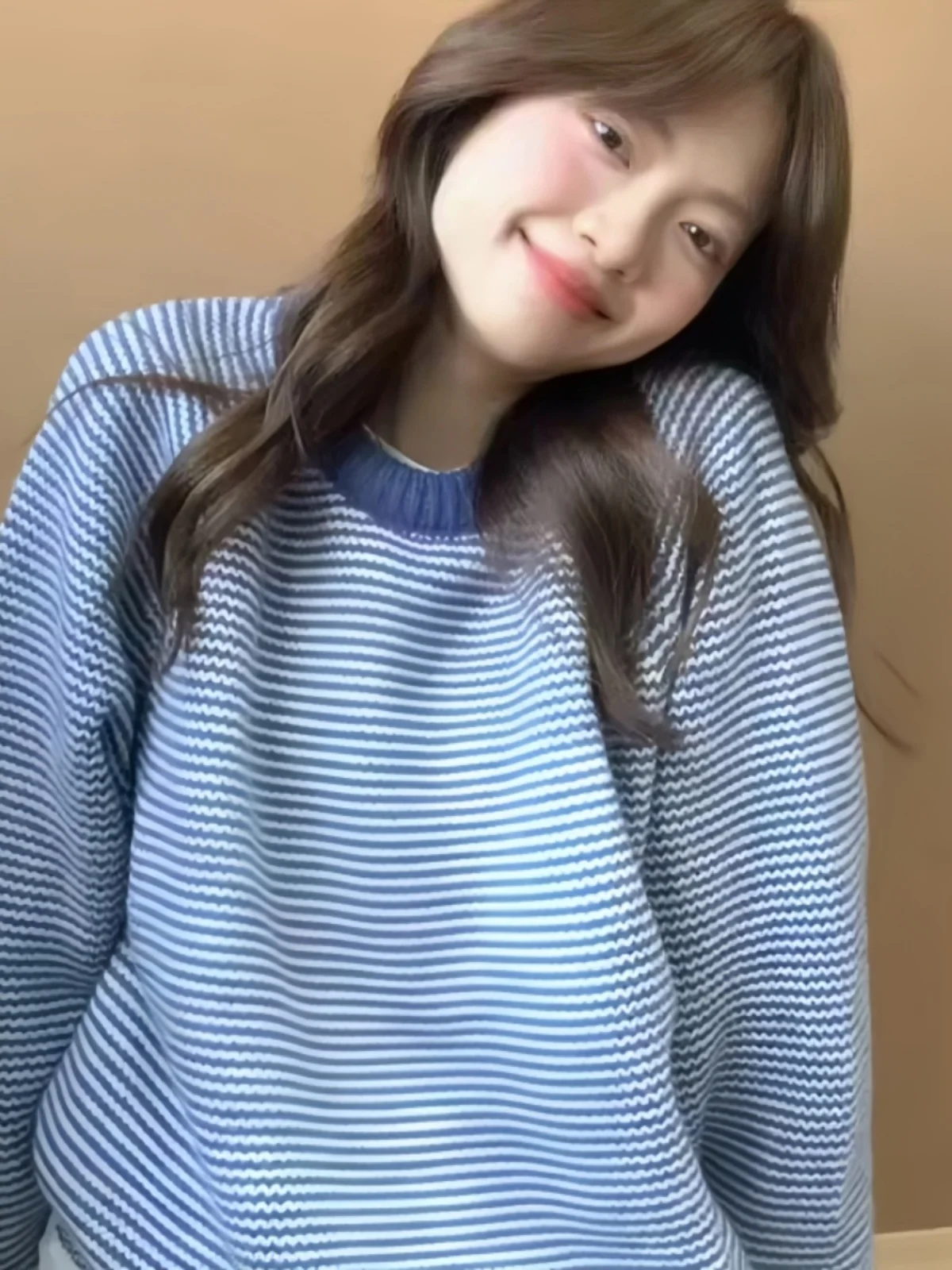 Loose Korean Sle Women's Blue Knitted Sweater Spring Autumn New Arrival Comfortable Lazy Feelings Overhead Top