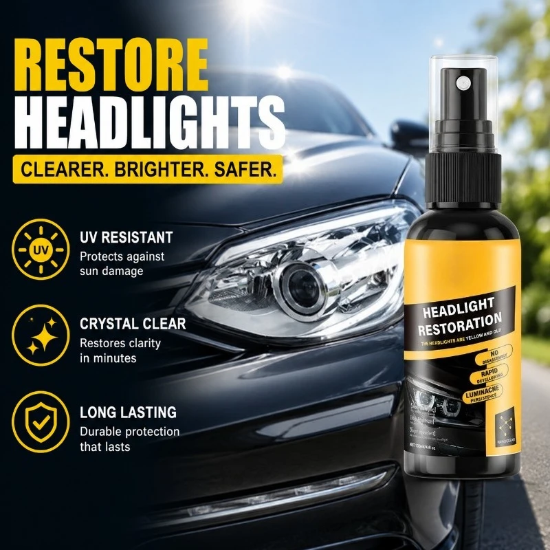 Car Headlight Coating Spray, UV Resistant Clear Restorer for Headlights, Long Lasting Car Light Cleaner for SUV Sedan