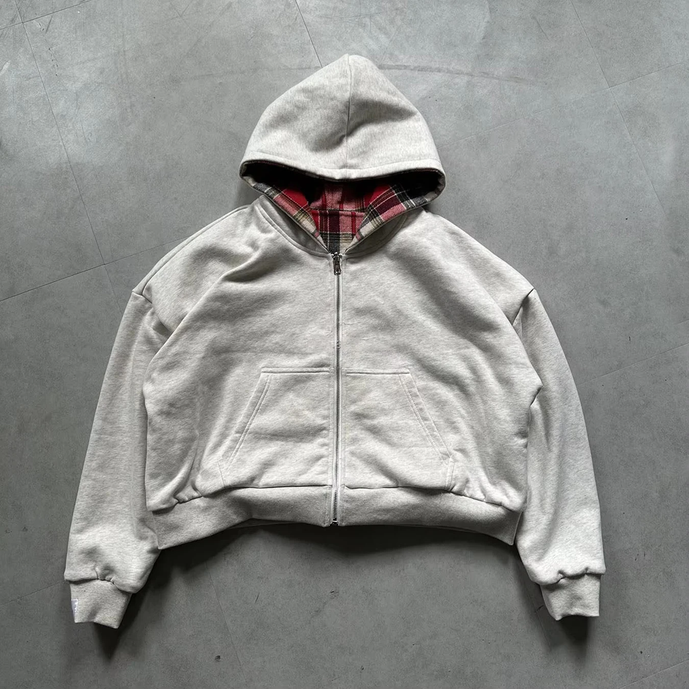 Autumn and winter splicing double-sided cardigan niche design trend American retro loose hooded jacket sweatshirt