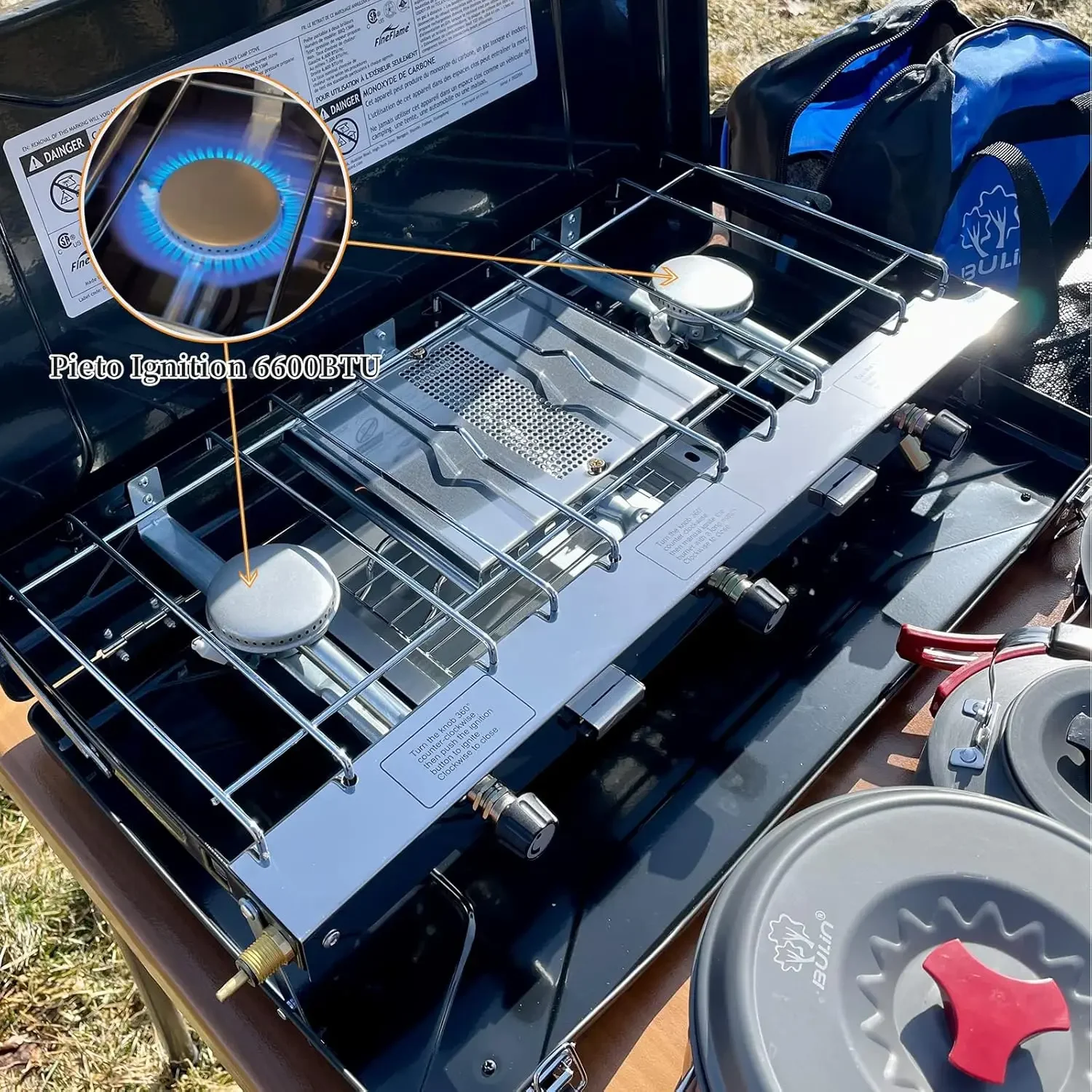 Quemador de 20400 BTU, estufa portátil de propano con regulador, bandeja para tostadas, parabrisas para coche, Camping, barbacoa, Picnics al aire libre