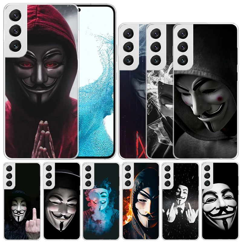 Anonymous V Vendetta Mask Soft Cover Samsung Galaxy S23 S22 S21 Ultra S20 FE S10 Plus Print Phone Case S10E S9 S8 + Patt 