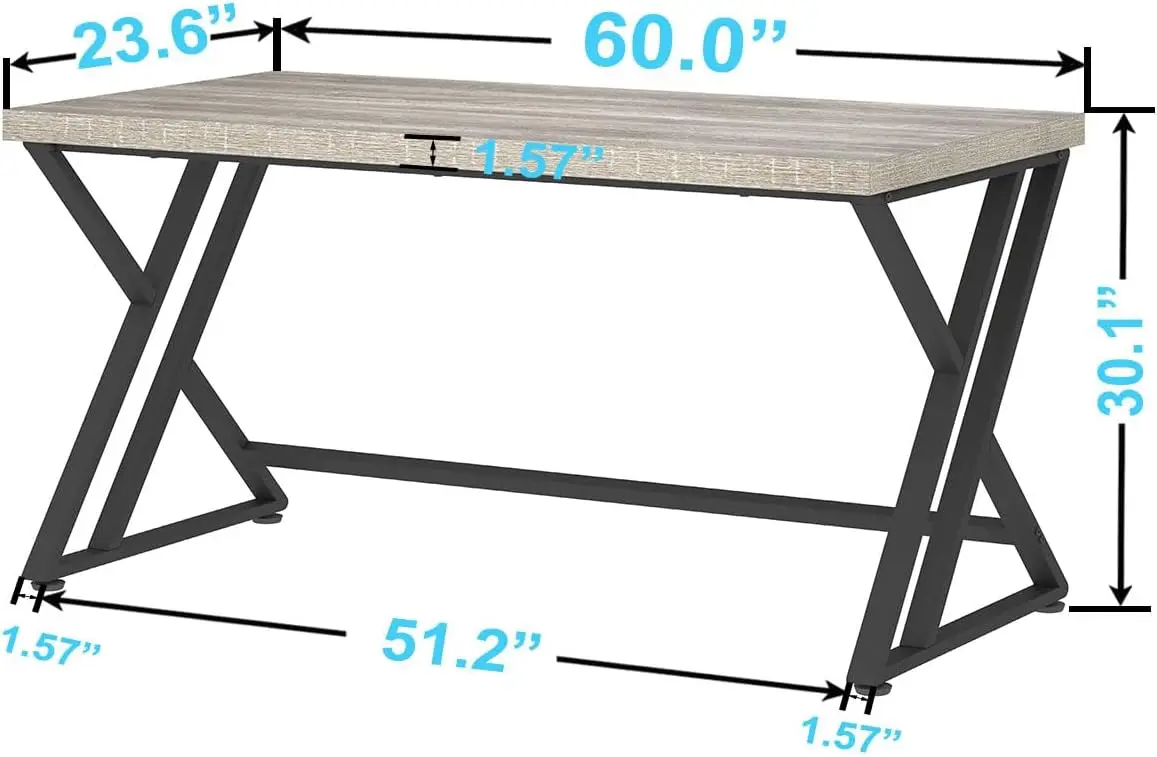 LVB 60 Inch Grey Modern Computer Office Desk Metal & Wood Writing Desks | Gray Work Study Gaming Table for Home Office Bedroom Wooden Executive PC Desk Student Workstation
