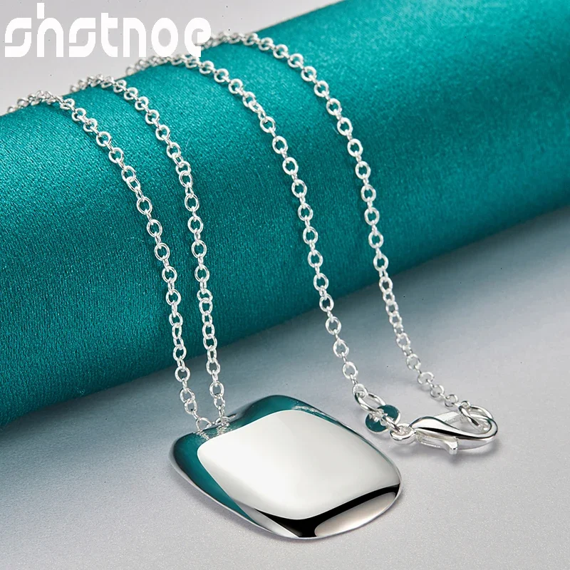 SHSTONE 925 Sterling Silver Square Tag collana con ciondolo 40cm-75cm catena per le donne gioielli di moda per la festa di compleanno di nozze da sposa