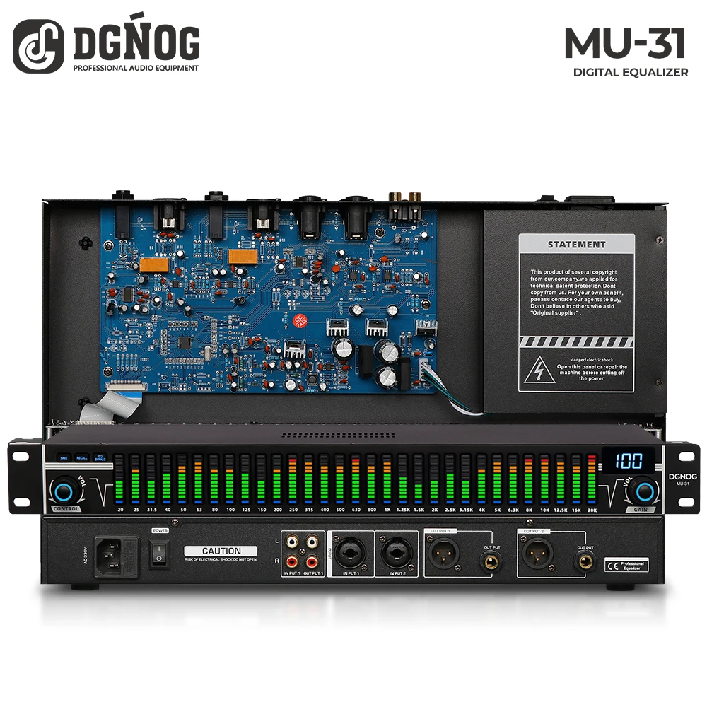 

Professional 31 EQ Digital Equalizer with Treble, Midrange, and Bass LED Signal Adjustment for Performance Stage Audio Equipment