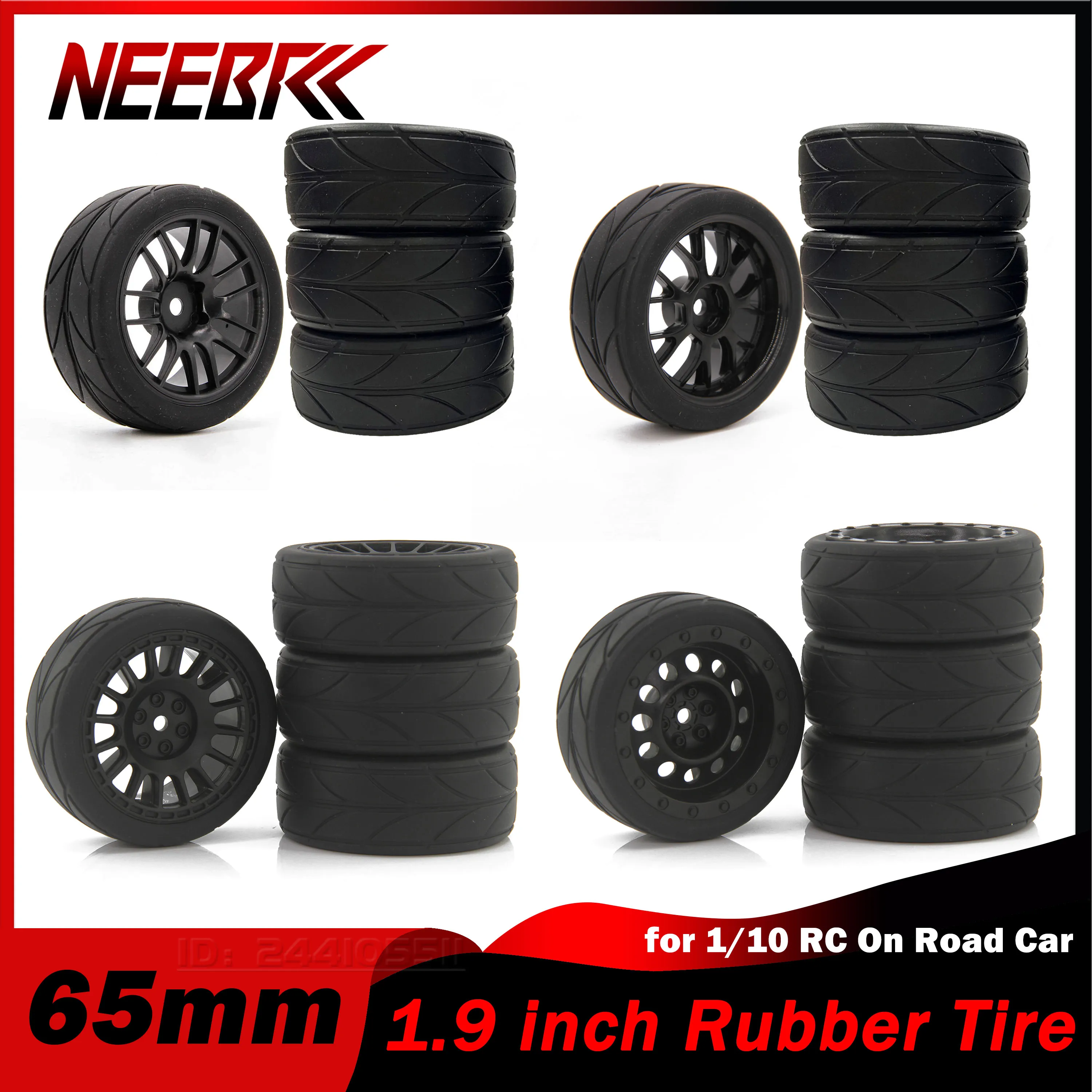 

4PCS 65mm 1.9 inch Rubber Tire Tyre Wheel Rim for 1/10 On Road Redcat HPI Tamiya Wltoys RC Racing Car HSP 144001 94123 94122 CS