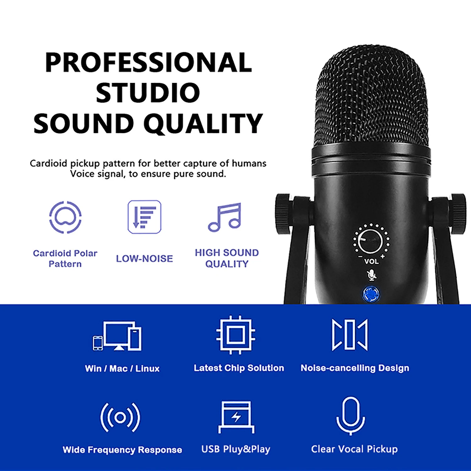 

GAM-U21 All-Metal USB Noise-Cancelling Condenser Microphone for Recording, Computer Live Streaming, Studio Dubbing