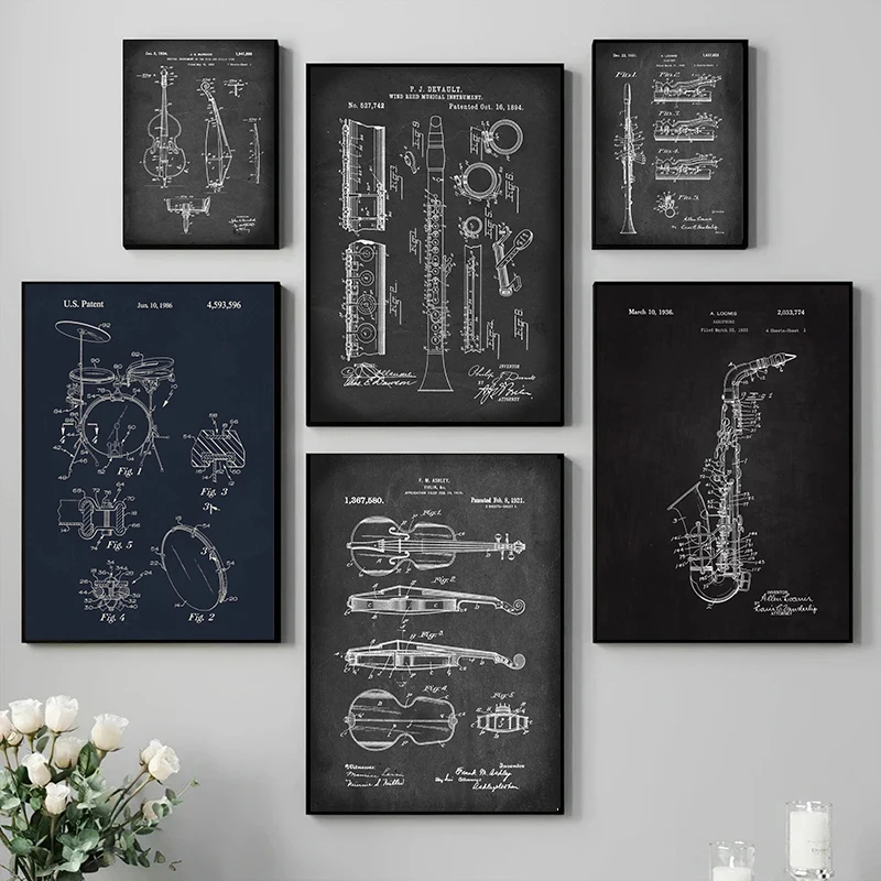 Various Musical Instruments Explanation Violin Guita Saxophone Poster Wall Art Pictures Canvas Painting Living Room Home Decor