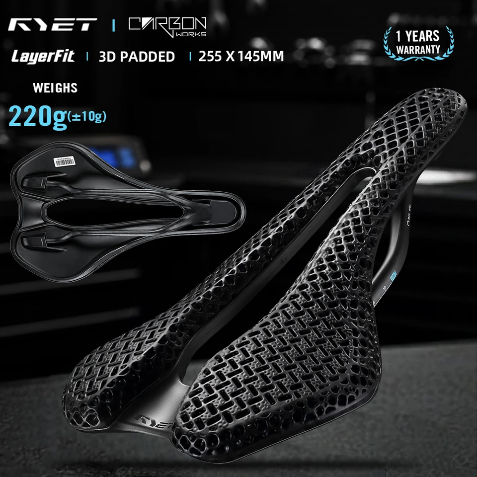 RYET 3D Printed Carbon Saddle 145mm Super Light Road MTB Seat Bike