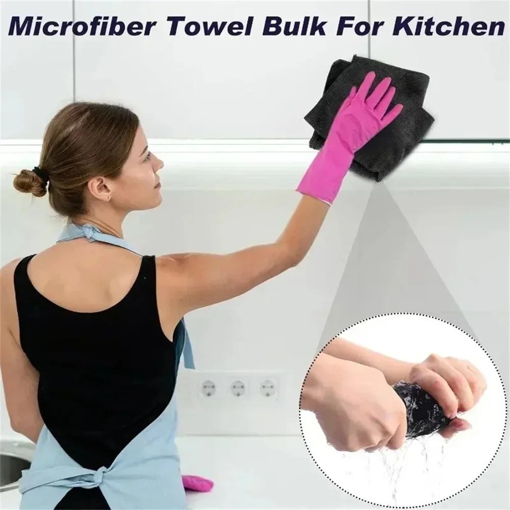 أسود متناهية الصغر الألياف الملابس المنزلية خرقة سيارة نظيفة البوليستر القطن التجفيف السريع منفضة منشفة المطبخ طبق القماش تجوب الوسادة #4
