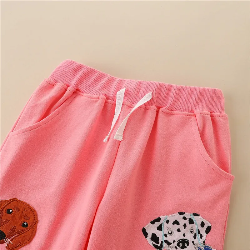 Jumping Meters 2-7T Girls Sweatpants Dogs Applique Children\'s Clothing Full Length Drawstring Animals Embroidery Baby Trousers