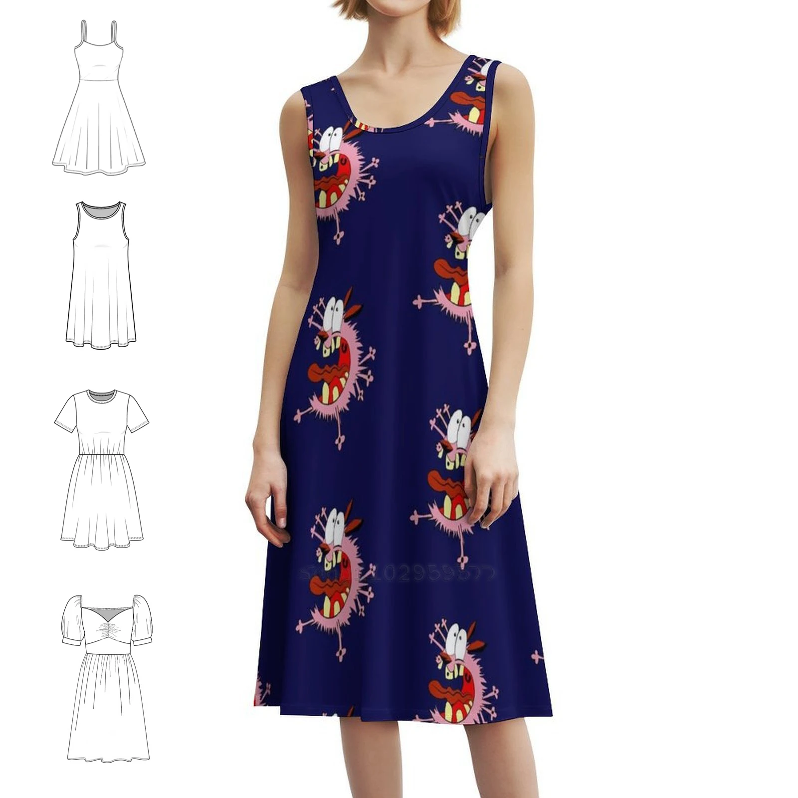 

Платье-комбинезон Courage The Scared Cowardly Dog с цветочным принтом для женщин, весенне-летнее повседневное платье для вечеринки, мультяшное платье Courage Dog Coward