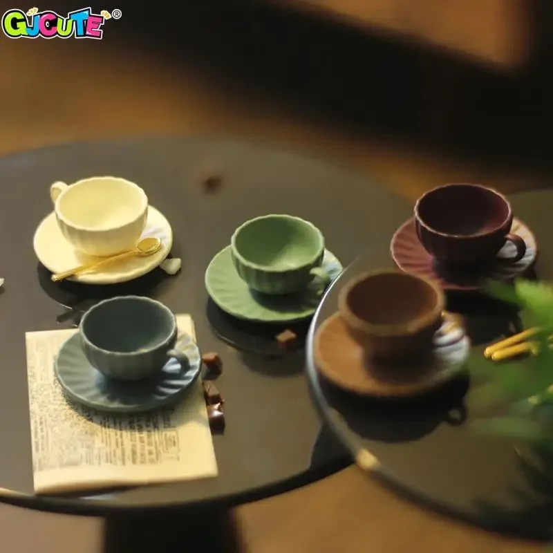 1 Set Metal 1/6 or 1/12 Scale Dollhouse Miniature Coffee Cup with Saucer Kitchen Tableware for Barbies OB11 Doll Accessories Toy