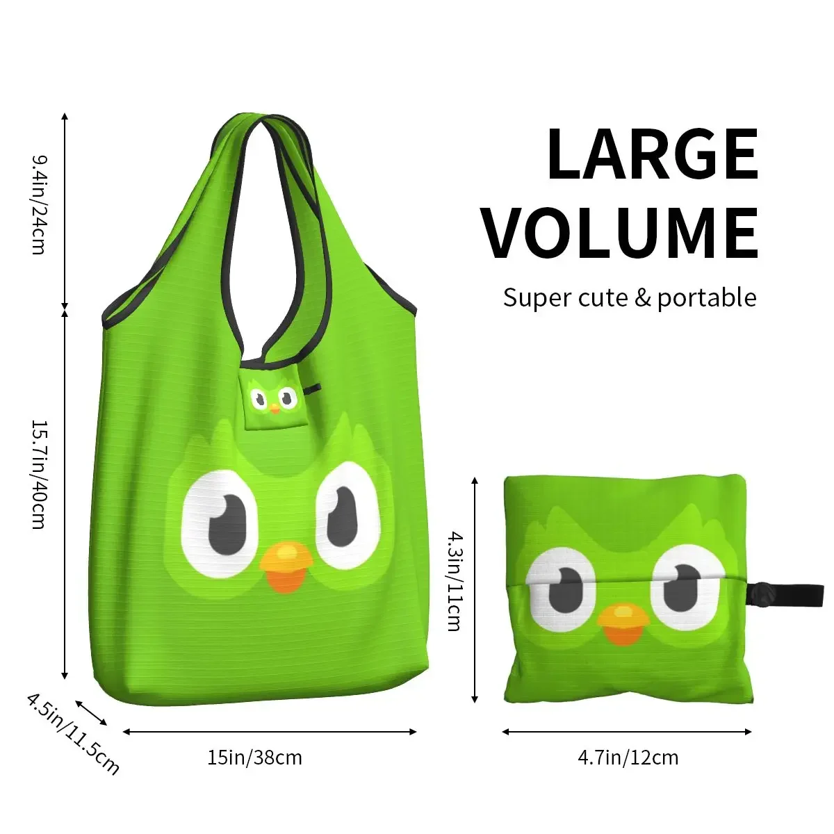 Bolsas de compras reutilizables Duolingo Face, plegables, 50LB, capacidad de peso, bolsa ecológica de dibujos animados, ecológica y duradera