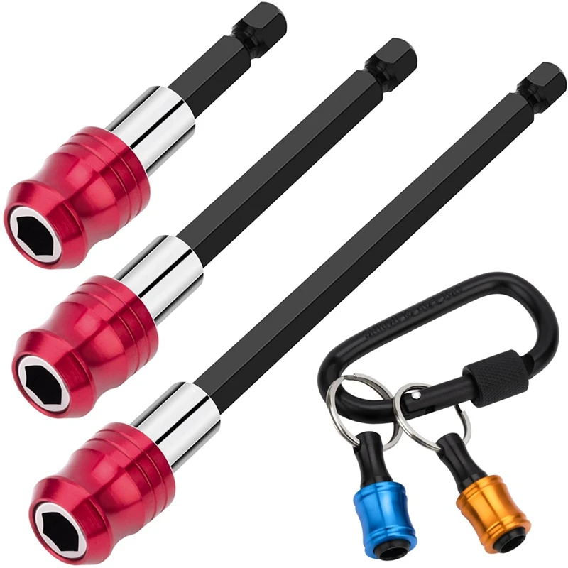 5Piece Magnetic Drill Bit Extension Set, 3PCS Bit Extension Kit With 3 Sizes And 2PCS Bit Holder Keychain Easy To Use