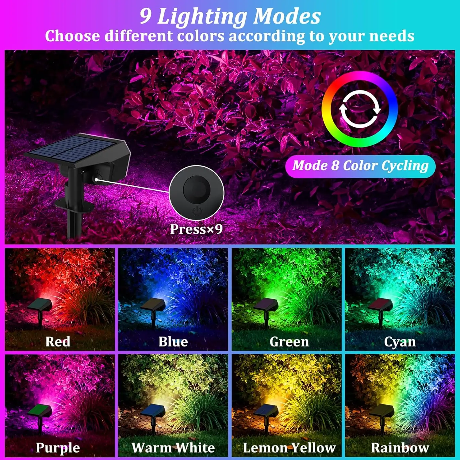 Outdoor Decor Lights Metal 10in Color Changing 7 Modes Year Round Pink