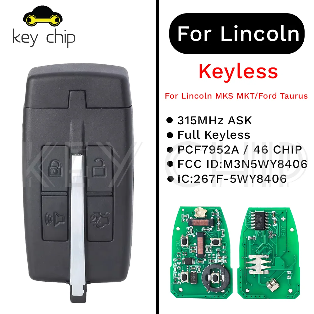 

M3N5WY8406 Полный смарт-ключ без ключа для Lincoln MKS MKT/Ford Taurus 315 МГц ASK 267F-5WY8406 PCF7952A/HITAG 2/46 ЧИП