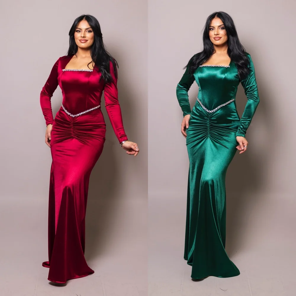 

Customized Charmeuse Pleat Glitter Square Neck Temperament Mermaid Long Dresses Bespoke Occasion Evening Elegant Party Dress