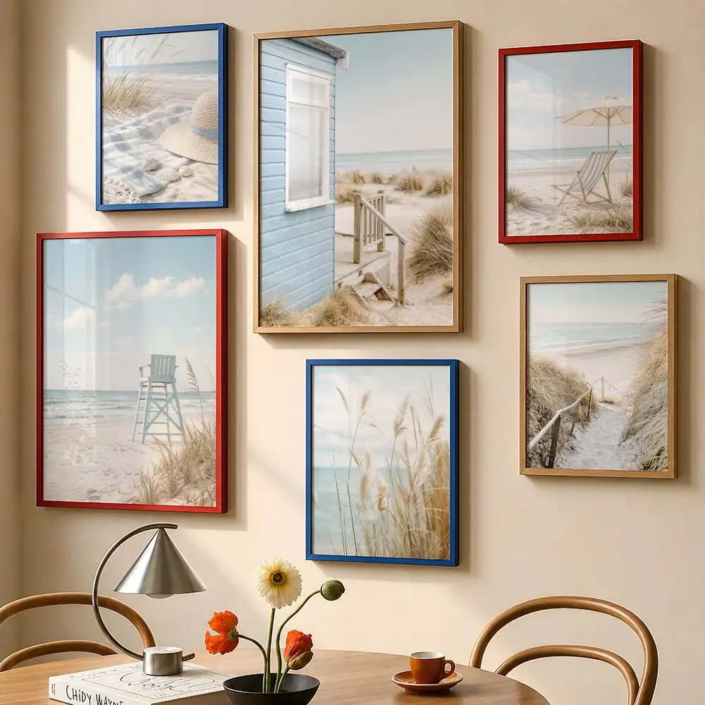 Coastal Beach Dunes Blue Cottage Vintage Camper Seaside Summer Poster PP Wall Art Print Removable Home Decor Cafe Apartment Gift