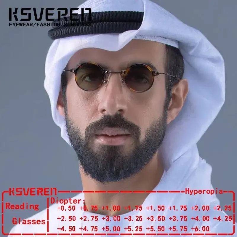 Фотохромные очки для чтения с защитой от синего света, мужские и женские круглые очки в стиле ретро, очки для пресбиопии, очки по рецепту KSVEREN