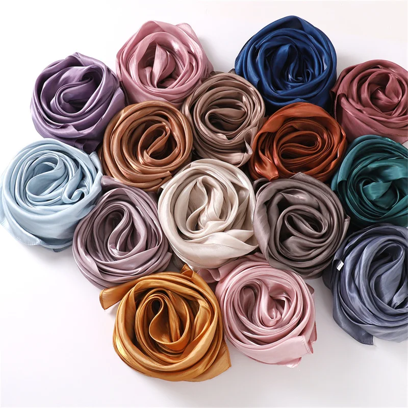 20 Colors Plain Sparking Silk Satin Shawls Scarf Lady High Quality Wrap Shimmer Beach Cover Stole Bufandas Muslim Hijab 175*75Cm