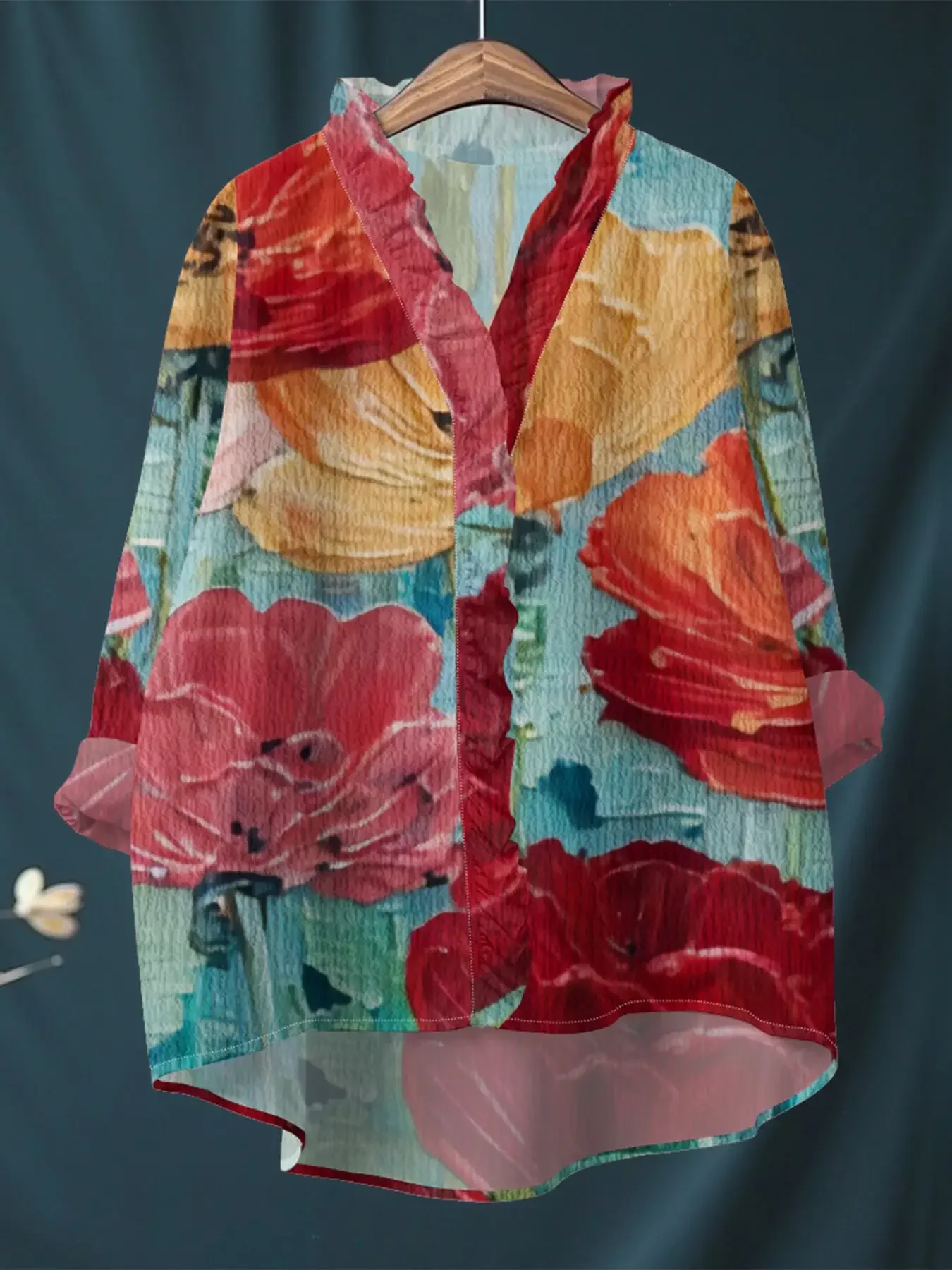 Spring, summer, and autumn outerwear 2026 autumn new V-neck casual top, women's long sleeved lace shirt, 