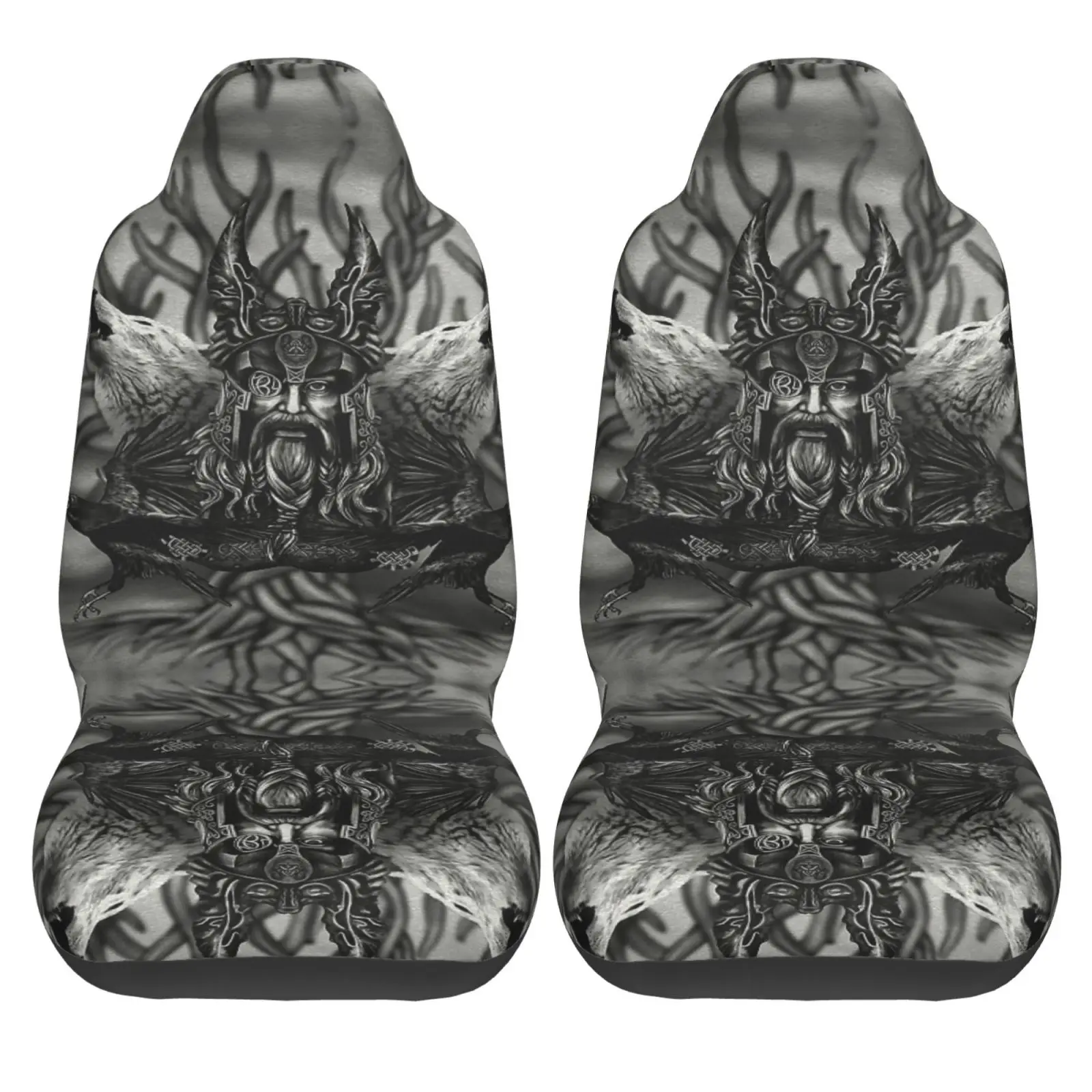 Odin and His Wolves Pattern Print Front Seat Cover 2 Pcs Universal Vehicle Seat Protector Mat Covers Fit Most Cars Sedan SUV Van