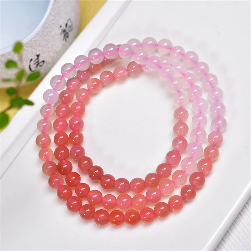 6MM Natural Colored Yanyuan Agate Triple Circle Bracelet Women Fashion Sweet Reiki Healing Energy Strand Girls Jewelry 1PCS