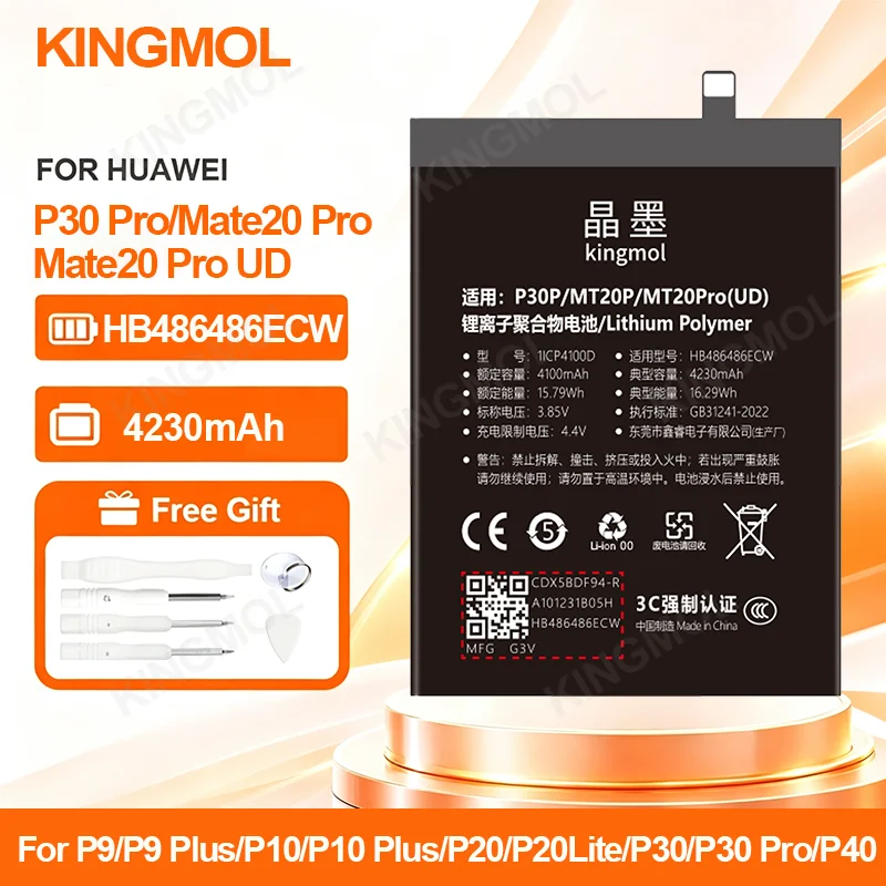 HB486486ECW Battery for Huawei P30 Pro P40 P20 P10 P9 Plus Mate 20 20X 5G Maimang8 Phone Built-in Replacement Batteries Tools