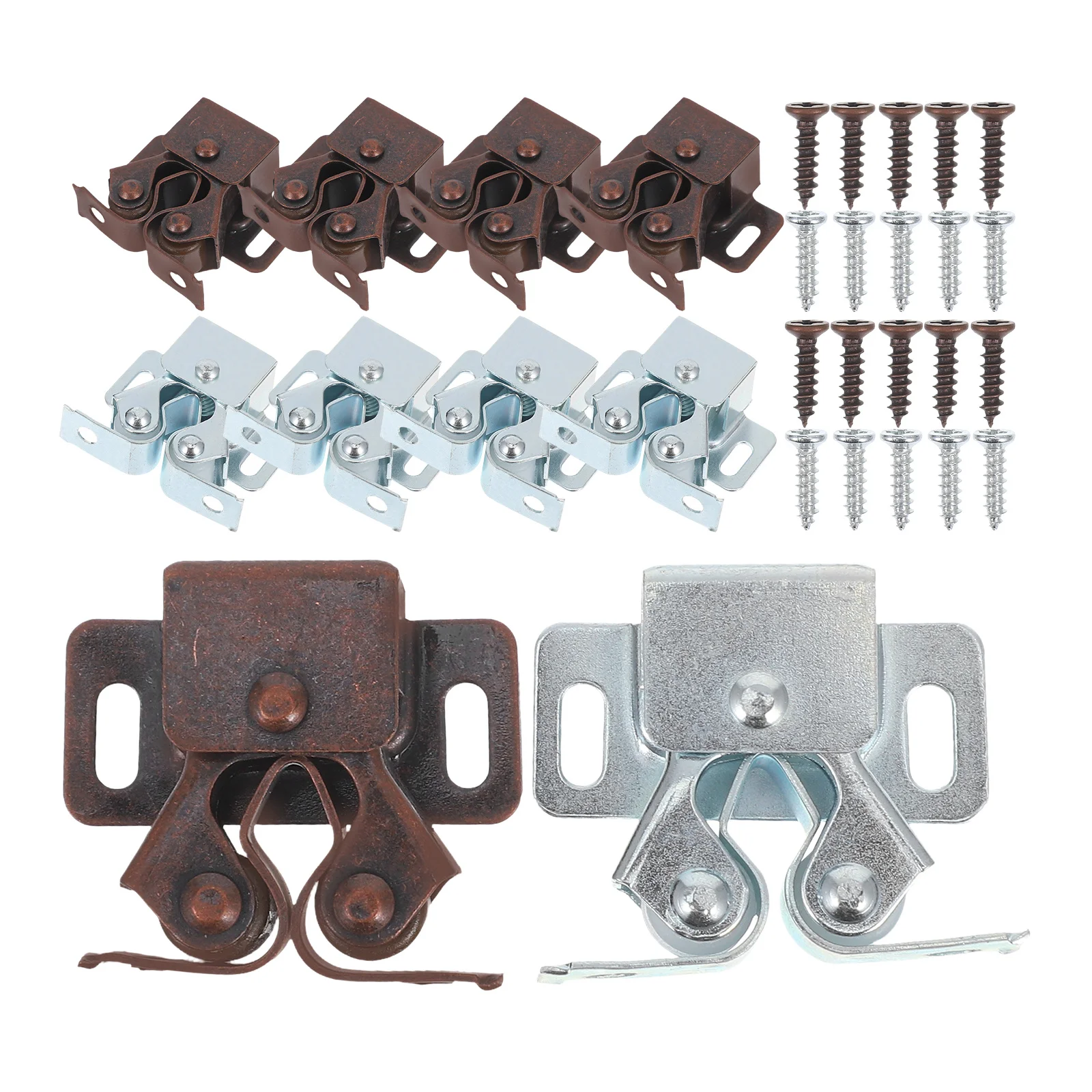 

10Sets Double Roller Catch for Cabinet Doors Heavy Duty Metal Latch Spring Loaded Closure Mechanism Ideal Kitchen Bathroom