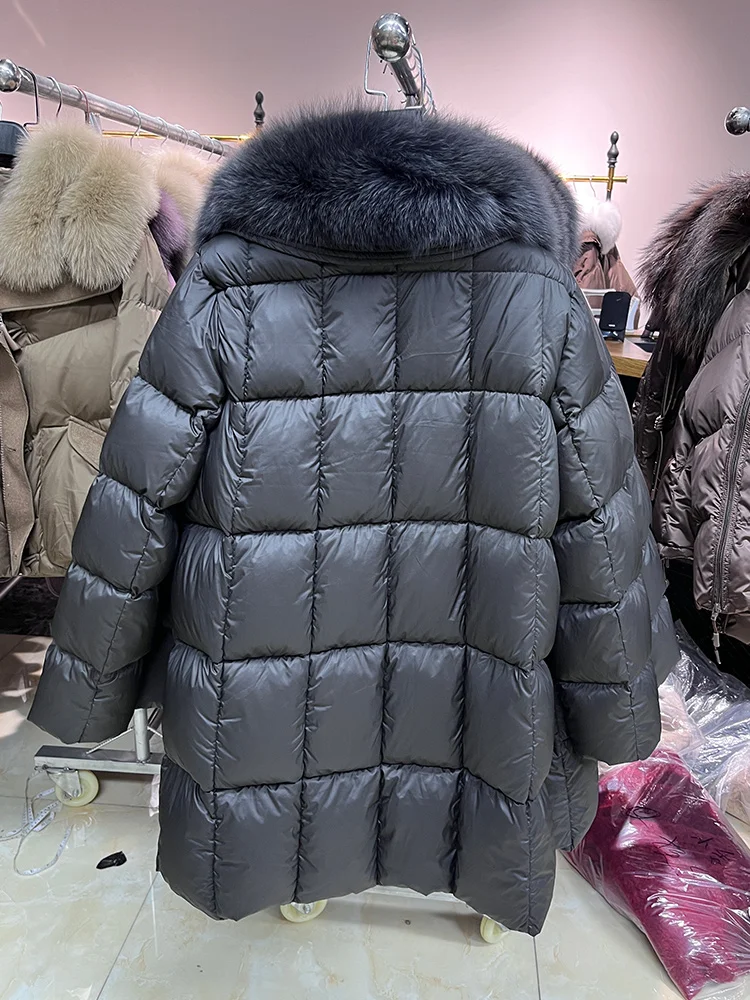 2025年女性用冬用暖かいパファージャケット、本物のフォックスファー襟付き、天然グースダウンジャケット、厚手コート、女性用アウターウェア