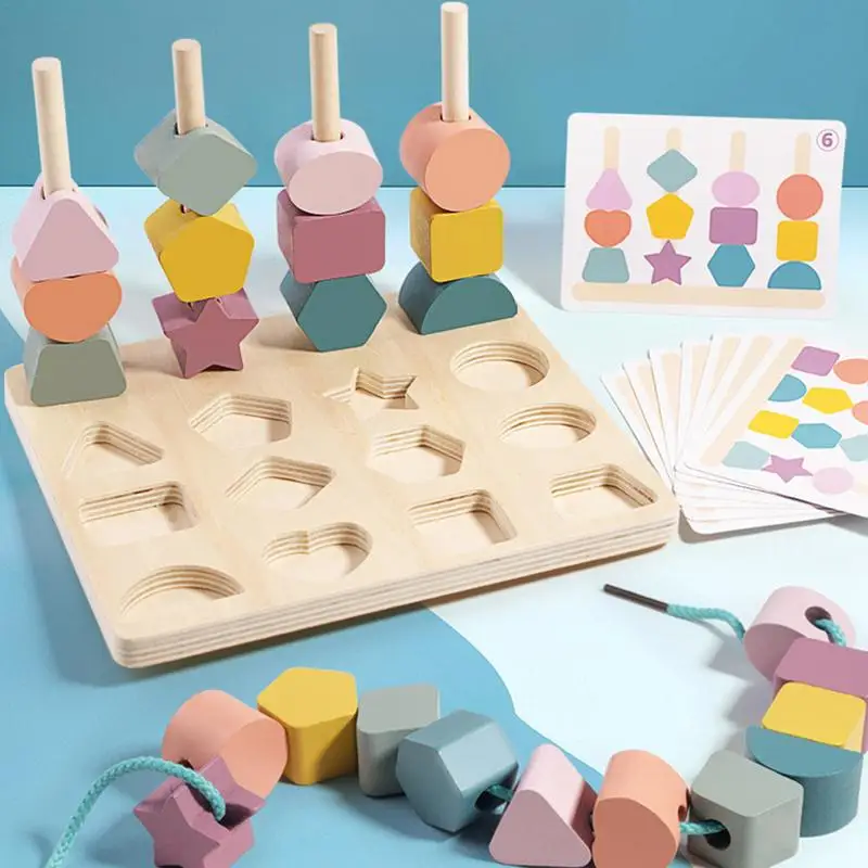 Montessori ของเล่นไม้สีรูปร่างปริศนาจับคู่เกมสีสันลูกปัดความรู้ความเข้าใจสีของเล่นเพื่อการศึกษา Early ของขวัญเด็ก