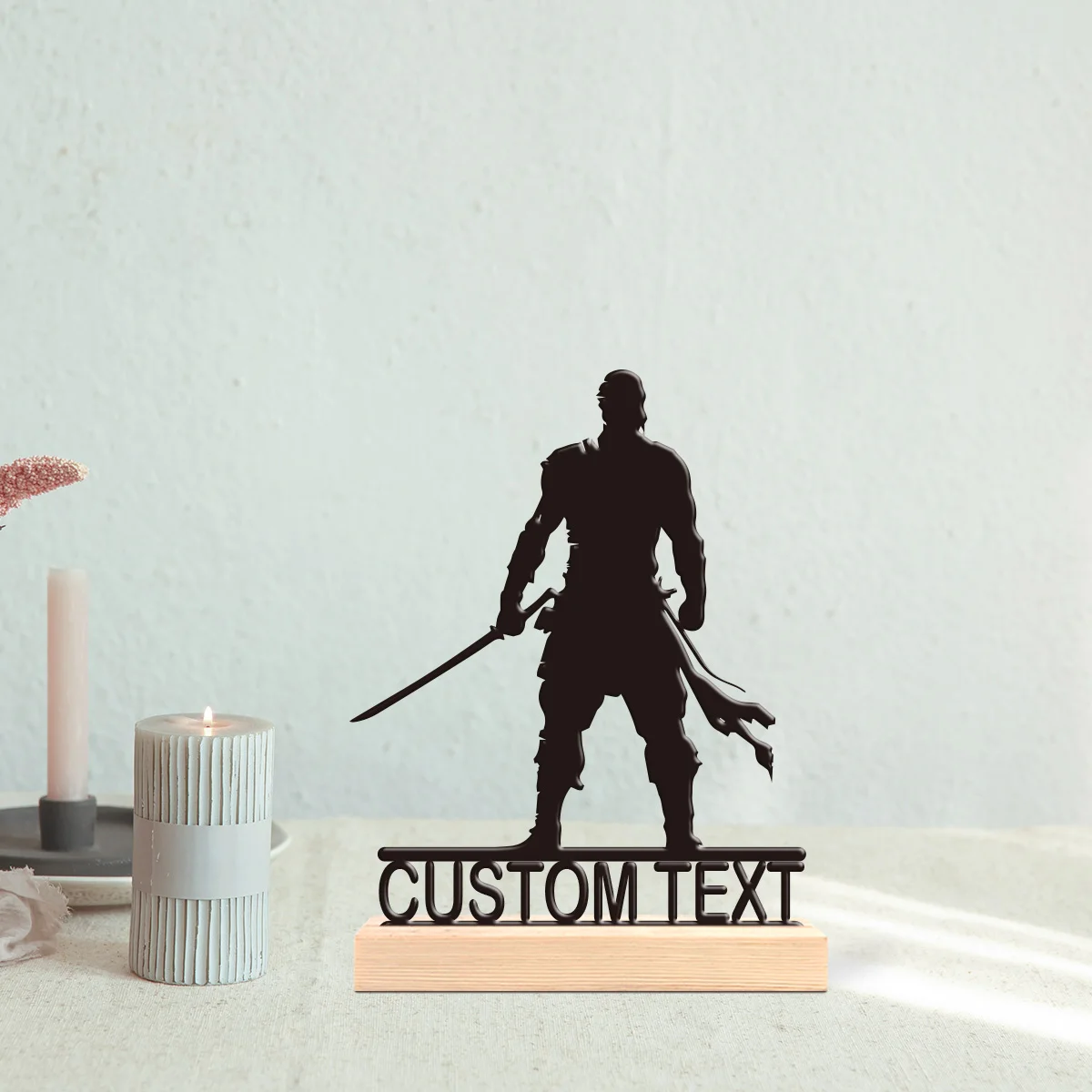 1pc Metal Desktop Ornaments and Decorations Customizable Content Equipped with A Wooden Base Art Decoration, Desktop Decoration
