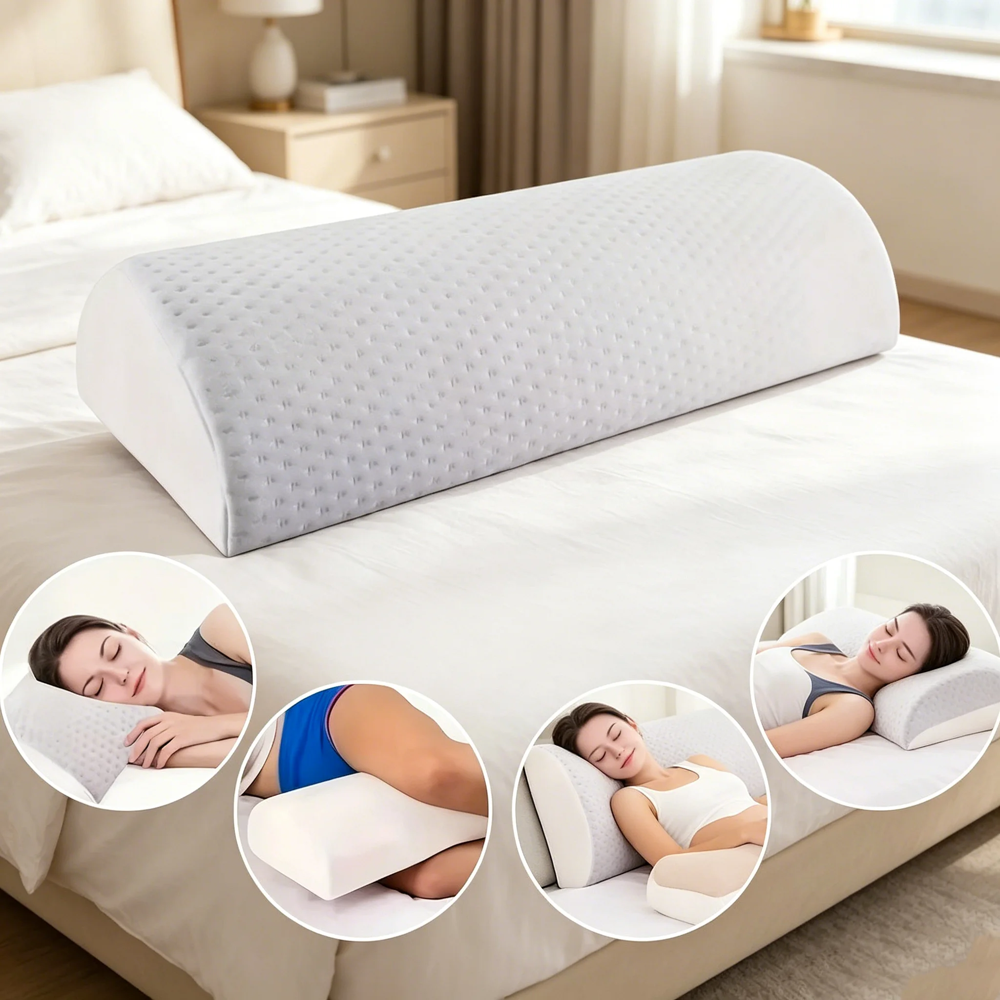 Half Moon Memory Foam Support Pillow Multifunctional Leg Knee Back Neck Cushion Body Spine Posture Sleep Bolster Pillow Washable