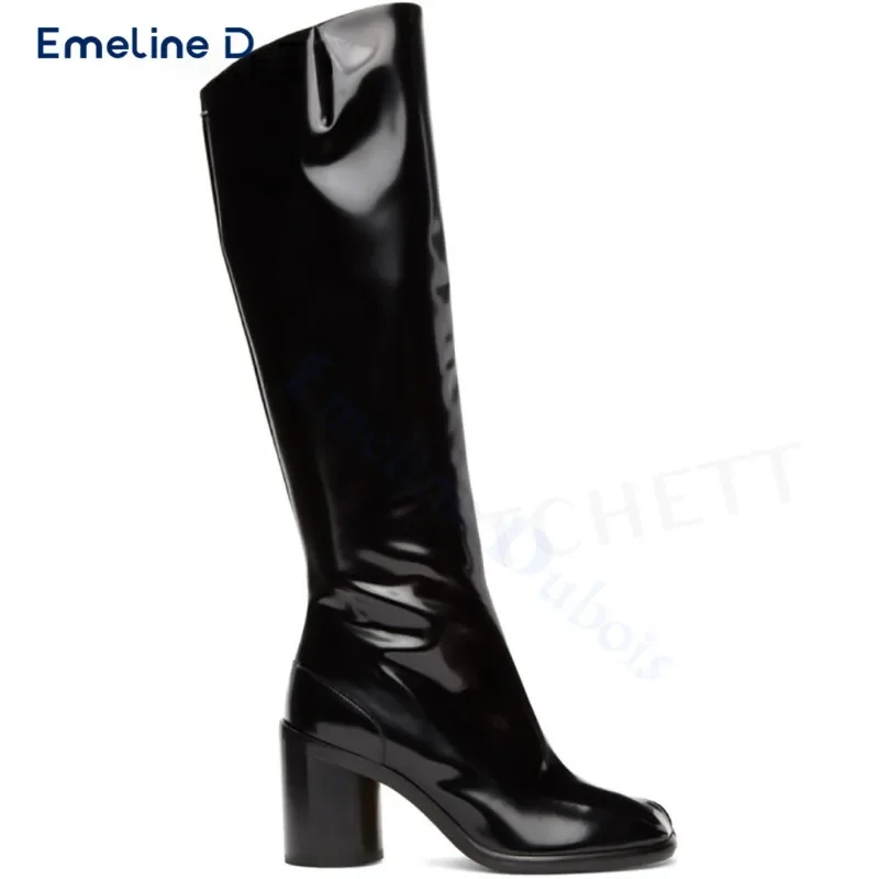 Solid Color Tabi Knee-High Boots Side Zipper Multi-Color Split-Toe Boots Fashion Designer Personality Casual Women's Boots