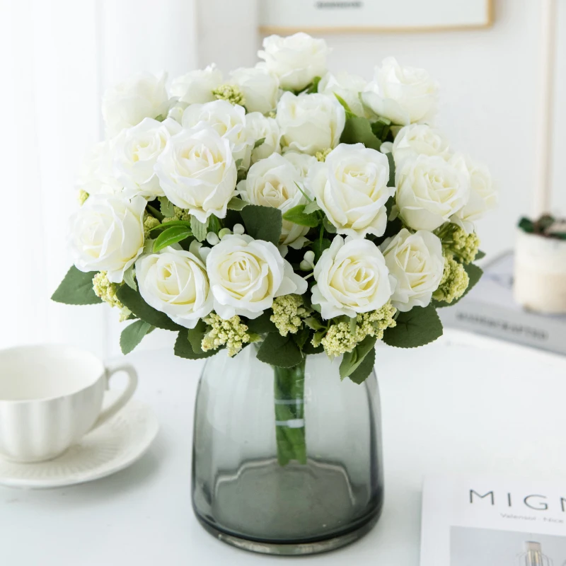 

Artificial Flowers Silk Rose Bouquet For Festival Garden Home Table Vase Wedding Bridal Bouquet Decorati Diy Stage Prop