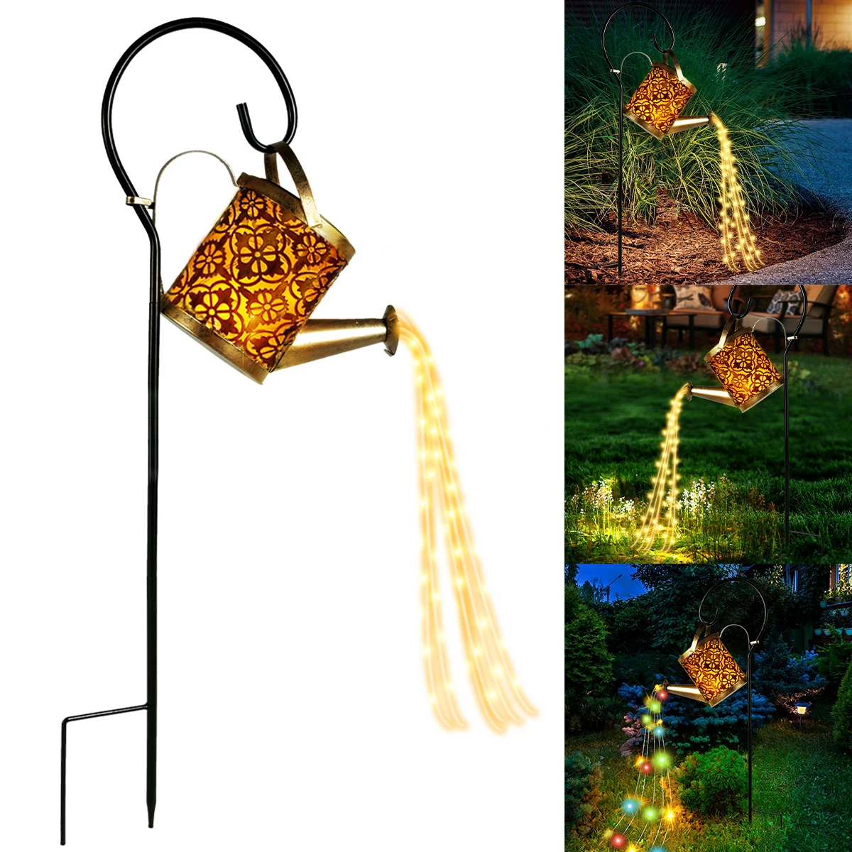 Solar Lanterns Watering Can Light Retro Metal 36LED Kettle String Lights Waterproof Hanging Solar Powered Lanterns Outdoor Decor