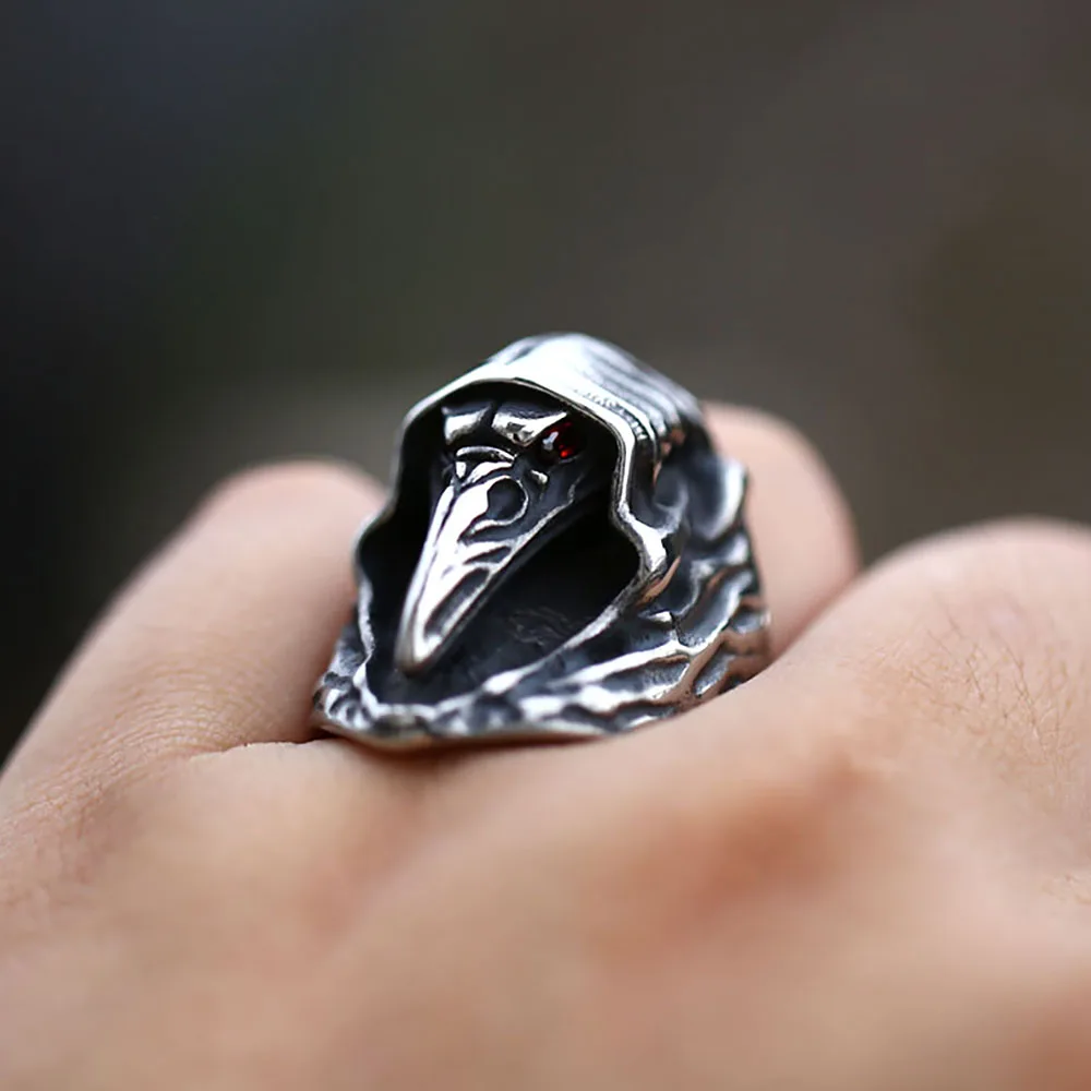 Unique Design Vintage Olecranon Crow Grim Reaper Skull Zircon Rings For Men Boys Punk Creative Personality Jewelry Dropshipping