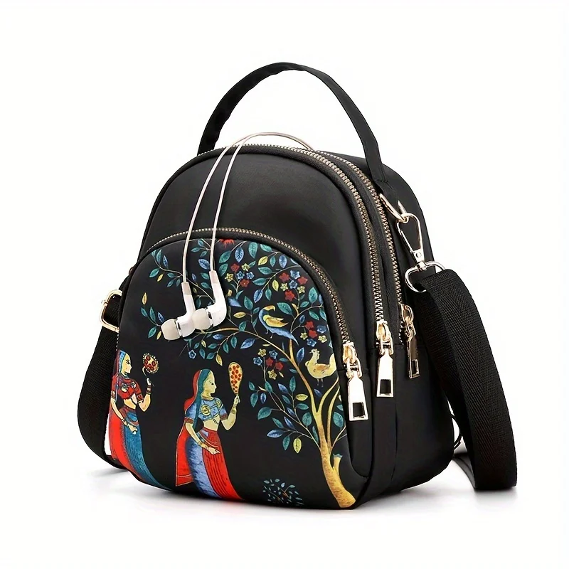 

Fashion Mini Dome Handbag, Multi Layer Crossbody Bag, Ethnic Style Pattern Backpack For Women