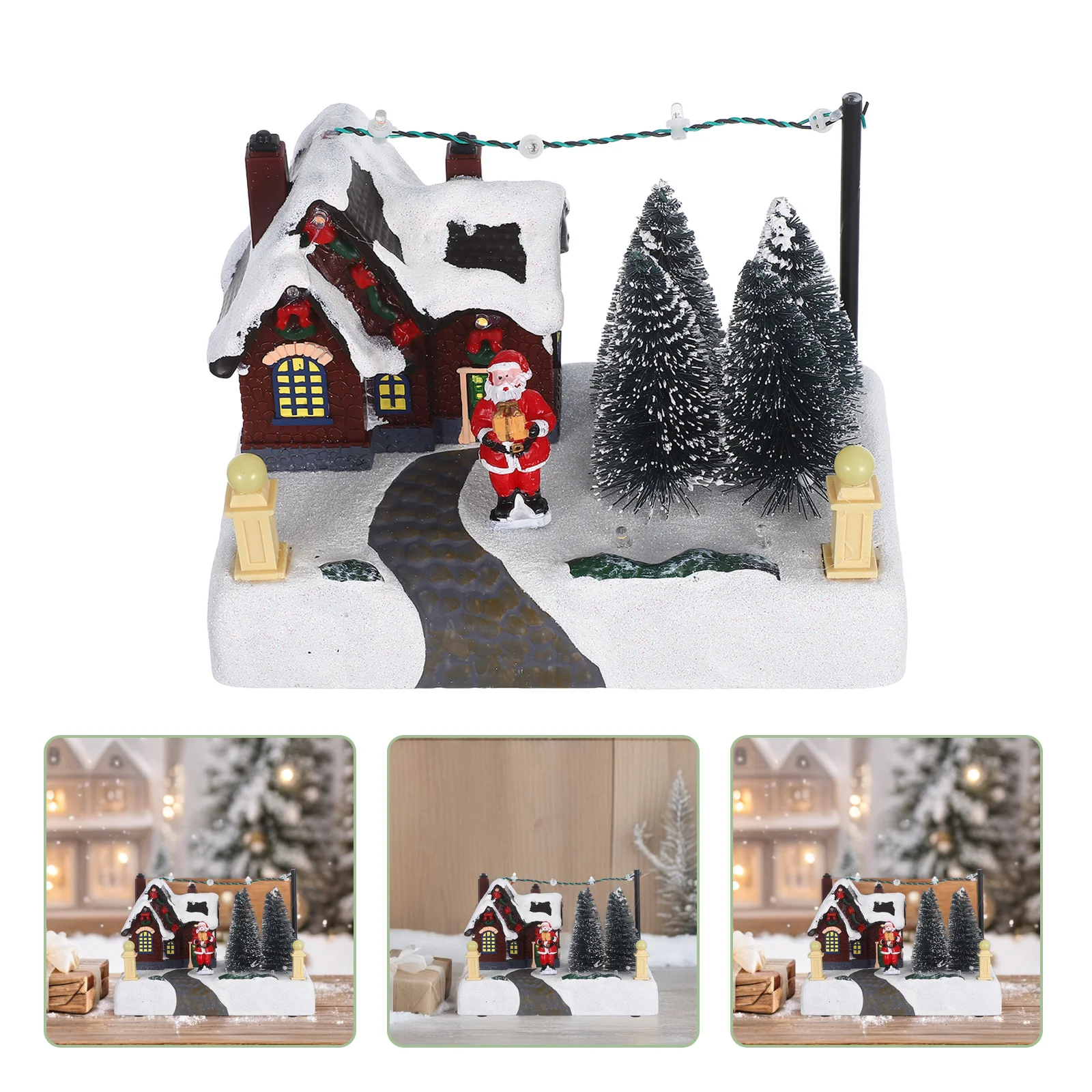 

Christmas Resin Lighted Mini Music Box Glowing Decoration Xmas Table Centerpiece Holiday Village Ornament