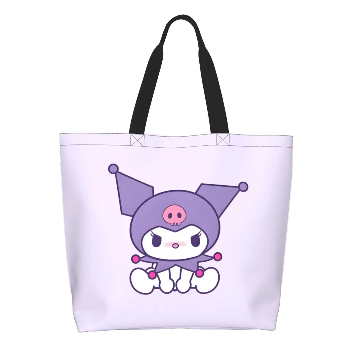 

Custom Kuromi Groceries Shopping Bag Kawaii Canvas Shopper Shoulder Tote Bags Big Capacity Washable Little Devil Handbag