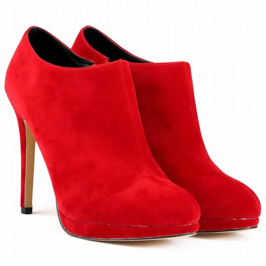 Size 35-42 Female Platform Ankle Boots Sexy Slim High Heels Women Party Shoes Round Toe Zipper Soft Flock Autumn Ladies Footwear