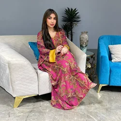 Abaya Dubai luksusowe sukienki muzułmańskie Kebaya kwiatowy Print Kaftan szata Femme Musulmane kaftan Marocain turcja kobiety Islam Jalabiya