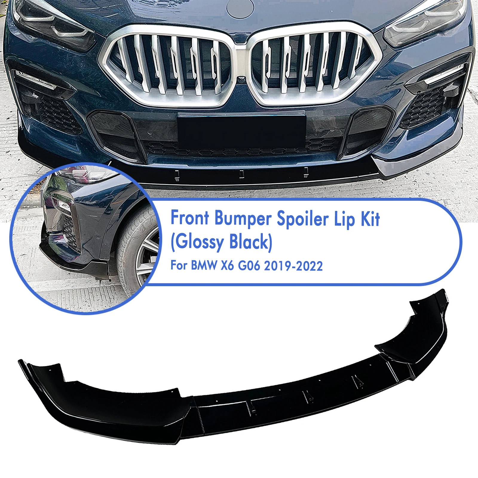 Front Bumper Spoiler Lip Lower Splitter Blade For BMW X6 G06 M Sport 2019 2020 2021 2022 2023