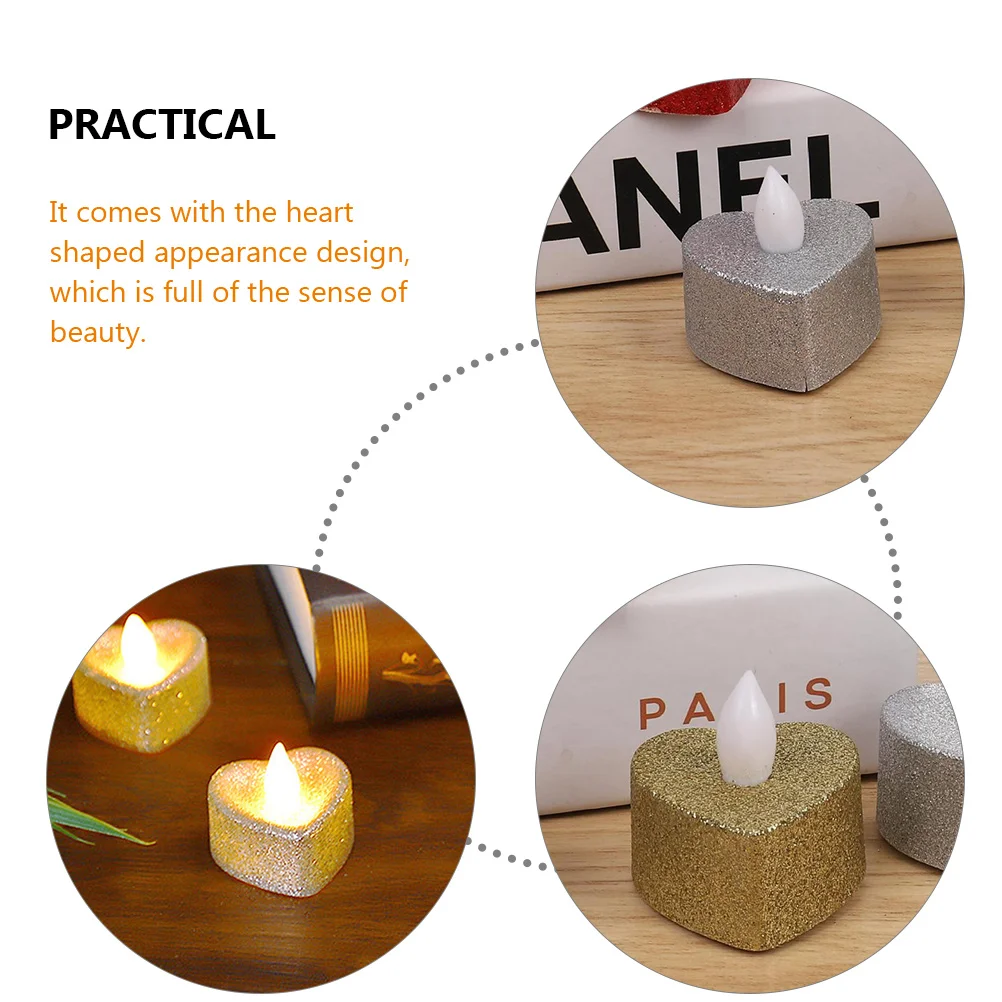

24 Pcs Heart Shaped LED C les Silver Pink Operated Flameless Electric Tea Lights Small Lamp Romantic Decor