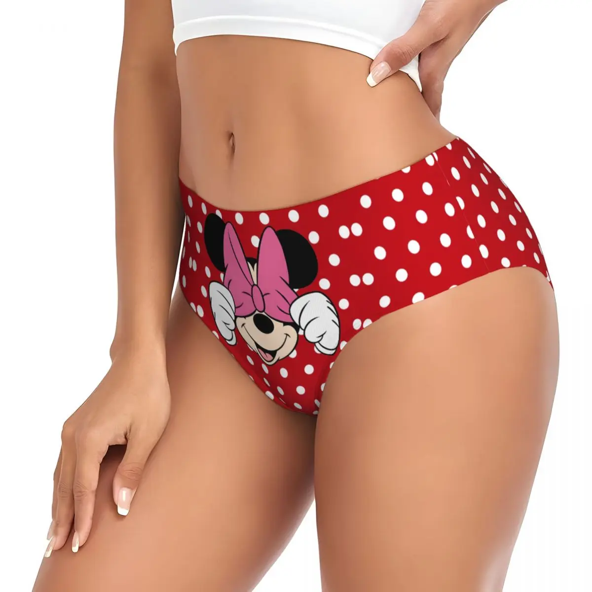 Calcinha breve feminina personalizada dos desenhos animados da Minnie, roupa íntima macia do Mickey Mouse
