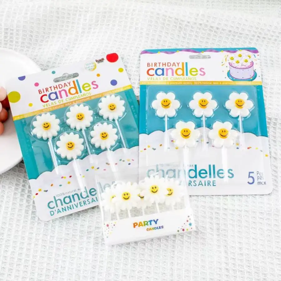 الكرتون زهرة بيضاء كعكة الديكور شمعة الإبداعية الوجه المبتسم زهرة عيد ميلاد شمعة حفلة الحلوى الخبز الديكور المساعد