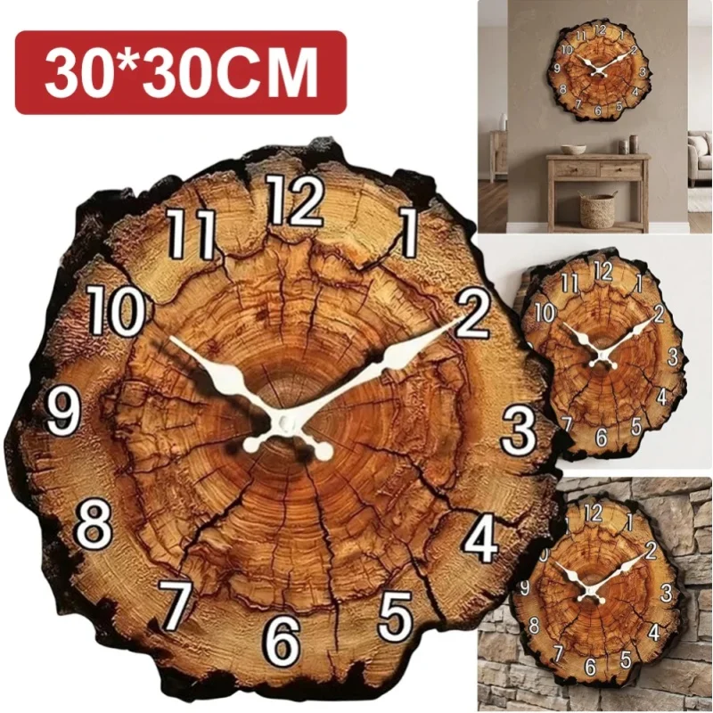 1 szt. Drewniany zegar 30*30 cm, zegar drewniany z cichym mechanizmem, do sypialni, salonu, biura, gabinetu. — 2